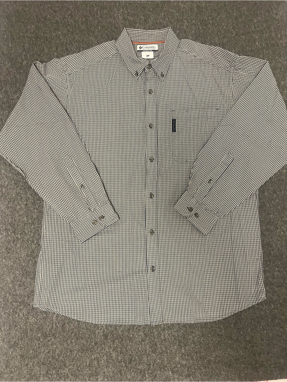 Columbia Men’s Large Blue White Check Cotton Button Down Shirt